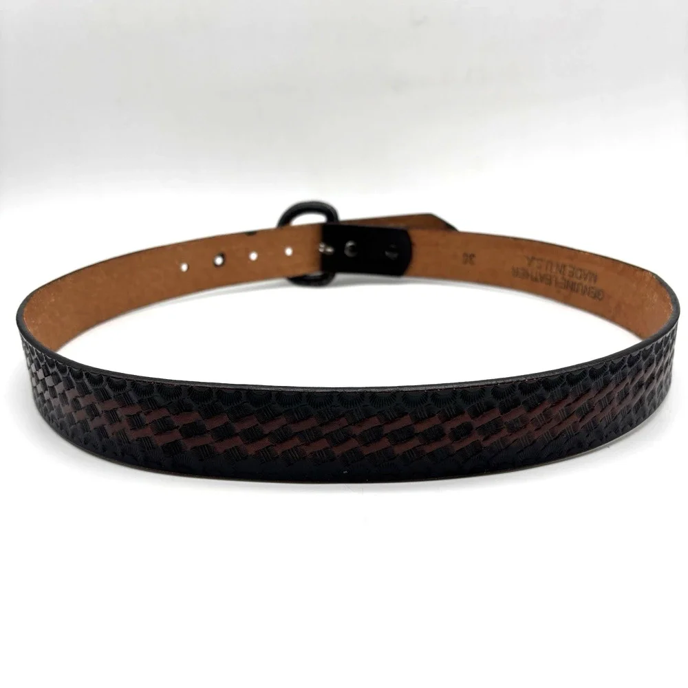1980s Handmade Black Brown Ombre Leather Basketweave Tooled Western Belt 36 USA